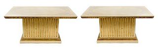 A Pair of Neoclassical Style Painted and Parcel Gilt Dining Tables, Height 28 1/2 x width 57 x depth 40 inches.