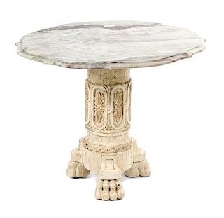 A Neoclassical Cream Painted Occasional Table, Height 26 1/2 x diameter of top 32 inches.