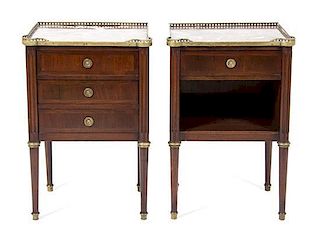 A Set of Two Louis XVI Style Mahogany Tables a Nuit, Height 25 x width 16 1/2 x depth 13 inches.