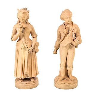 A Pair of French Terra Cotta Garden Statues, Height 43 inches.
