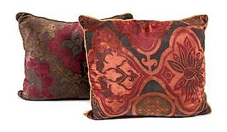 Three Venetian Printed Silk Velvet Throw Pillows, Width of first 16 inches.