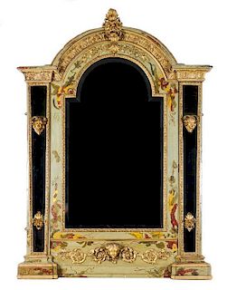 A Venetian Painted and Parcel Gilt Mirror, Height 73 x width 53 inches.