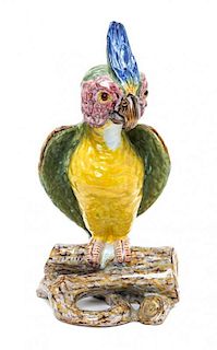 An Italian Majolica Model of a Parrot, Height 16 1/4 inches.