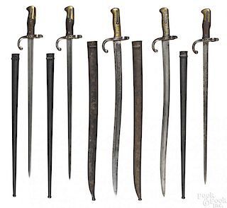 Three French Gras St. Etienne bayonets & scabbards