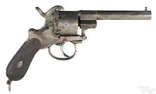 European nickel plated six shot pinfire revolver