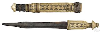 African Shona carved bone dagger with sheath