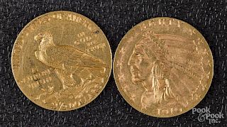 Two US Indian head two and a half dollar gold coin
