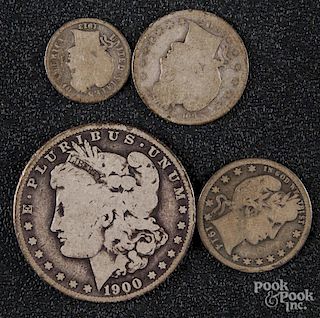 1900-O Morgan silver dollar, etc.