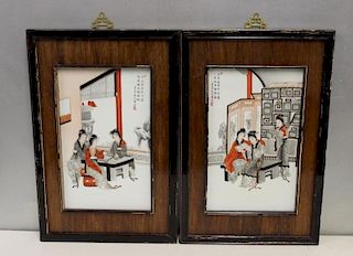 2 Vintage Framed Chines Porcelain Plaques.