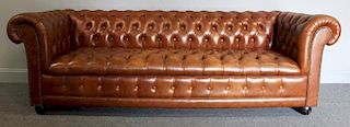 Vintage Brown Leather Chesterfield Sofa & Ottoman.