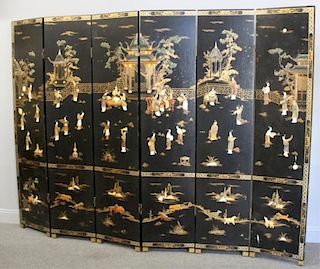 Antique Lacquered and Paint Decorated Screen With