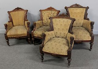 4 Victorian "Jellif " Walnut Chairs With Figural