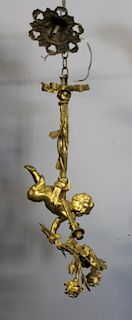 Antique Gilt Bronze Putti Form Chandelier.