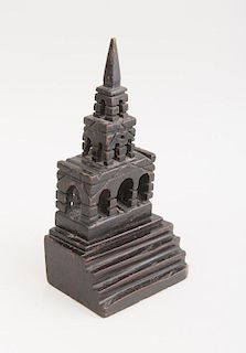 CARVED WOOD ARCHITECTURAL MODEL OF A TEMPLE