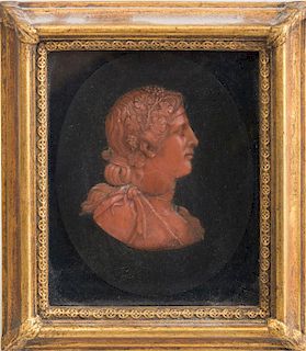 ENGLISH WAXWORK MINIATURE HEAD OF CLEOPATRA, ATTRIBUTED TO JOHN FLAXMAN (1755-1826); AND AN ENGLISH RED WAXWORK PROFILE HEAD 