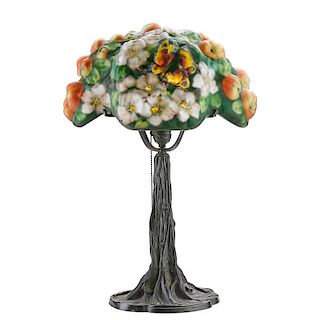 PAIRPOINT Puffy table lamp, Apple Blossom shade