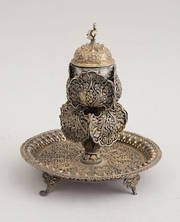 INDIAN GOLD AND SILVER WASHED METAL RETICULATED INCENSE BURNERS
