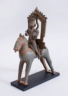 INDIAN BRONZE MALE FIGURE WITH A HALO ON HORSEBACK