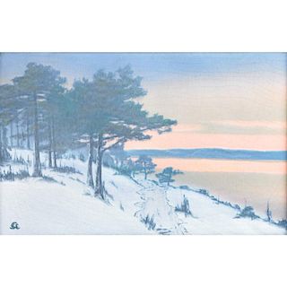 SALLIE COYNE; ROOKWOOD Plaque with snow scene