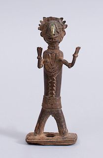 INDIAN METAL STANDING FIGURE WITH RAISED ARMS, BASTAR