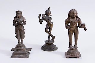 GROUP OF THREE INDIAN BRONZES OF BHAIRAVA, SHIVA AND HANUMAN