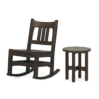 GUSTAV STICKLEY Small tabouret and sewing rocker