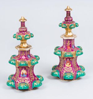 PAIR OF JACOB PETIT STYLE SCENT BOTTLES AND STOPPERS