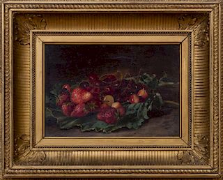 ATTRIBUTED TO WILLIAM MASON BROWN (1828-1898): STILL LIFE WITH STRAWBERRIES AND CHERRIES