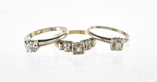 Three 14K gold and diamond engagement rings