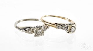 Two 14K gold and diamond engagement rings