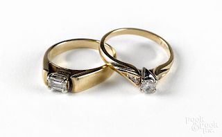 Two 14K yellow gold and diamond engagement rings