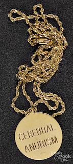 14K yellow gold necklace with medical tag