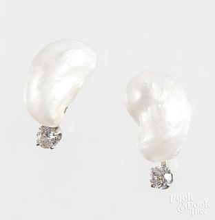 Pair of gold, pearl, and diamond earrings