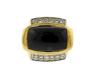 14K Gold Diamond Onyx Dome Ring