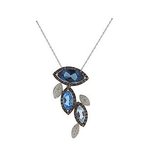 LeVian 14K Gold Diamond London Blue Topaz Necklace