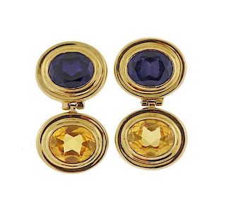 18k Gold Citrine Sapphire Earrings