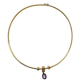 18k Gold Diamond Amethyst Pendant Necklace