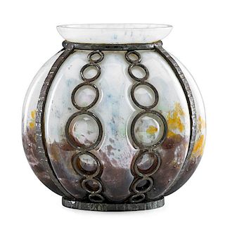 DAUM; MAJORELLE Caged glass vase