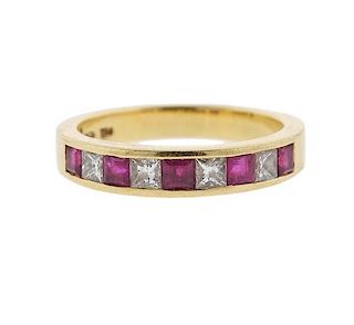 Tiffany &amp; Co 18K Gold Diamond Ruby Band Ring