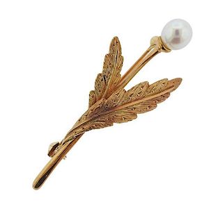 Mikimoto 14k Gold Pearl Leaf Brooch