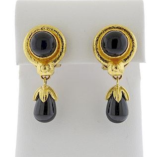 Elizabeth Locke 19k Gold Onyx Drop Earrings