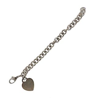 Tiffany &amp; Co Sterling Heart Charm Chain Bracelet