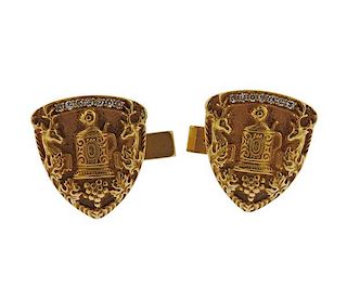 Antique 14k Gold Diamond Shield Cufflinks