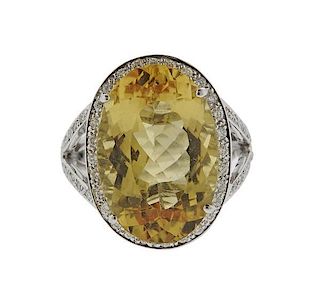 18K Gold Diamond 14.3ct Heliodor Beryl Ring