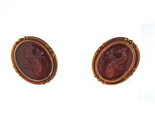 Helen Woodhull Carnelian Intaglio 18k Gold Earrings