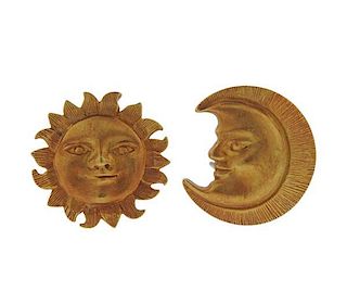 18k Gold Sun &amp; Moon Earrings