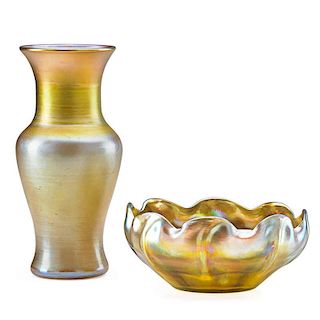 TIFFANY STUDIOS Favrile glass vase and bowl