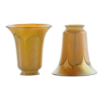 TIFFANY STUDIOS Two Favrile pulled-feather shades