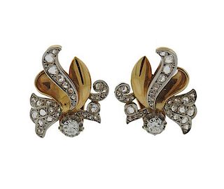 1940s Platinum 18k Gold Diamond Earrings