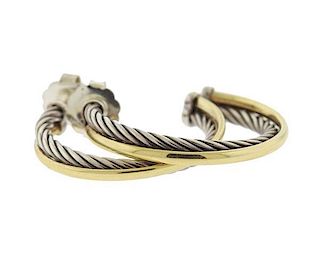 David Yurman Sterling 14k Gold Crossover Hoop Earrings